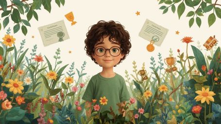 A high-resolution, professionally lit stock photo, in a whimsical, Pixar-inspired illustration style, depicts a bespectacled 