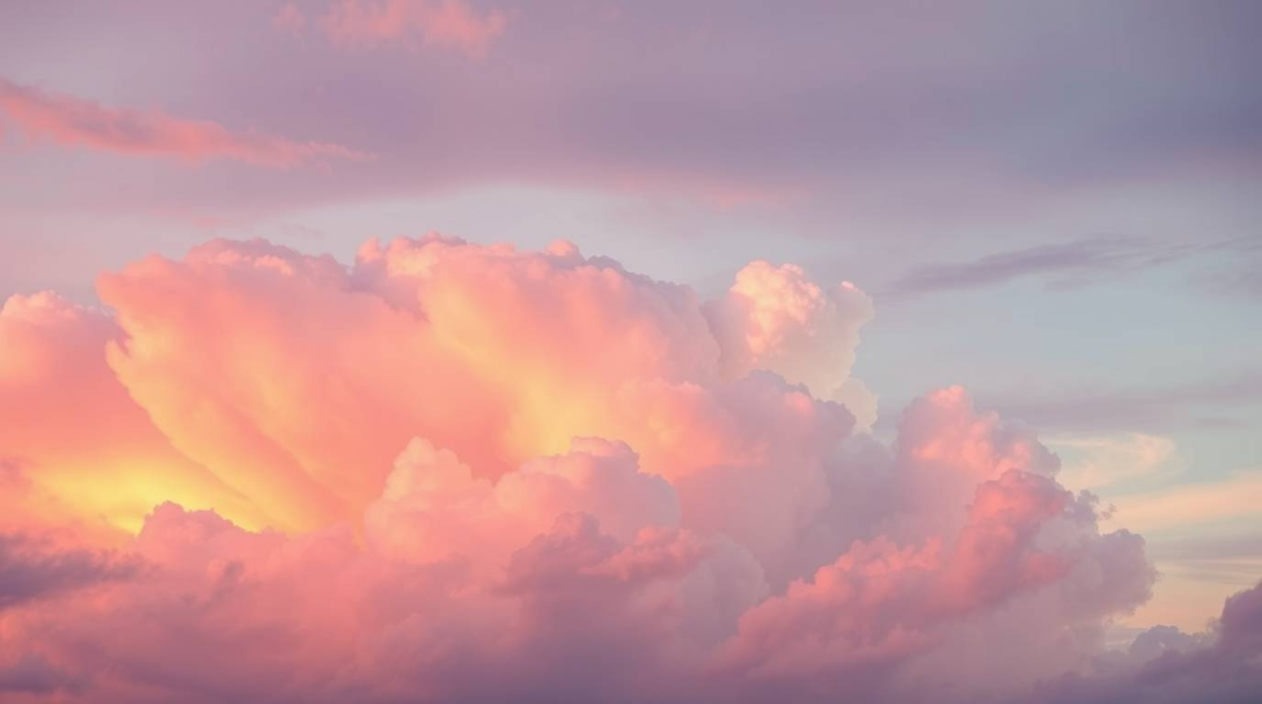 A captivating artwork featuring soft pastel colors depicting thunderstorm clouds at sunset.  The artistic lighting and abstra