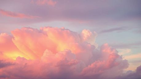 A captivating artwork featuring soft pastel colors depicting thunderstorm clouds at sunset.  The artistic lighting and abstra