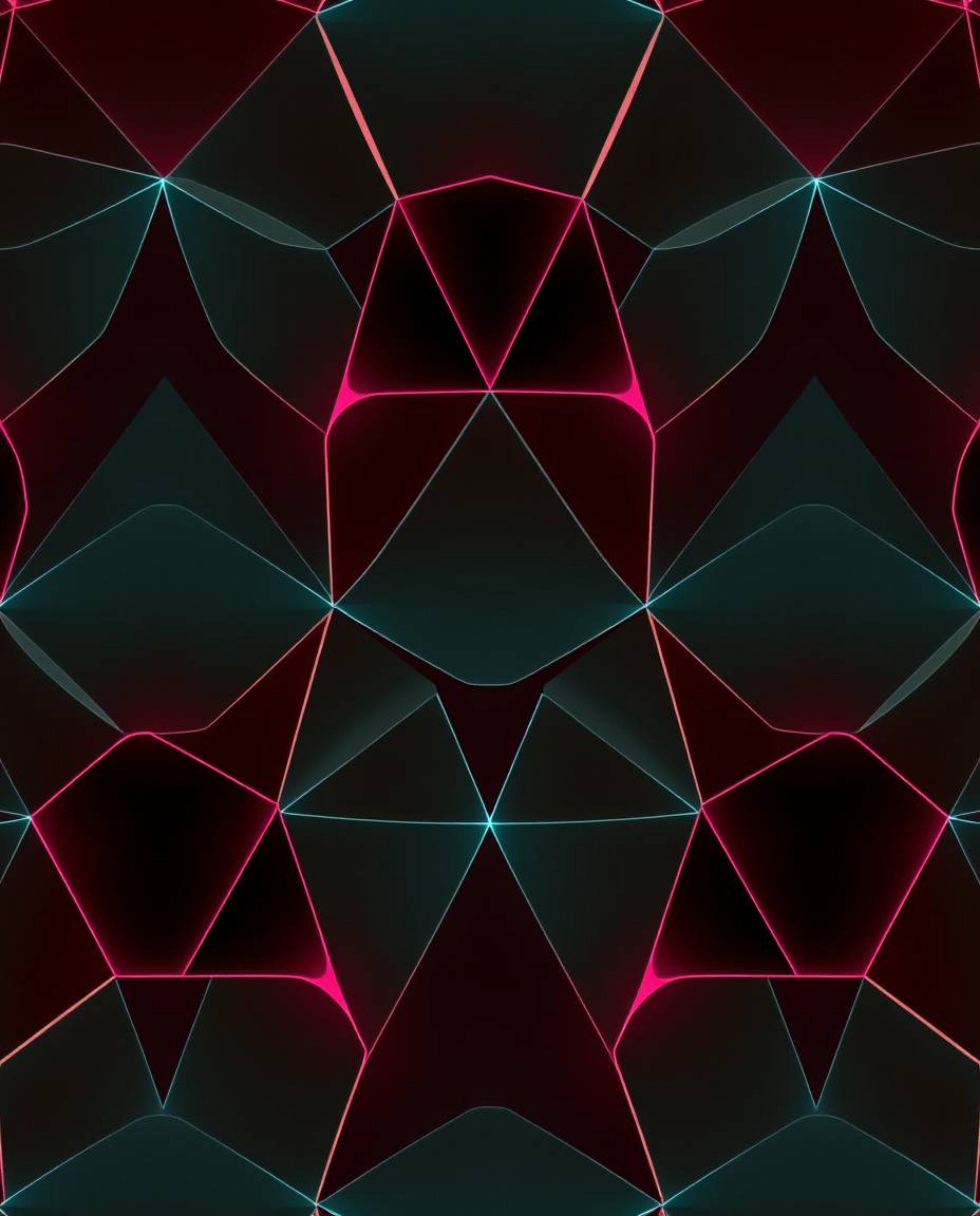 Explore a captivating seamless geometric pattern featuring hexagons and triangles rendered in a vibrant neon color palette. T