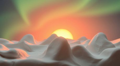 A stunning sculptural clay artwork captures the ethereal beauty of the Northern Lights emerging during a vibrant sunset.  Gen