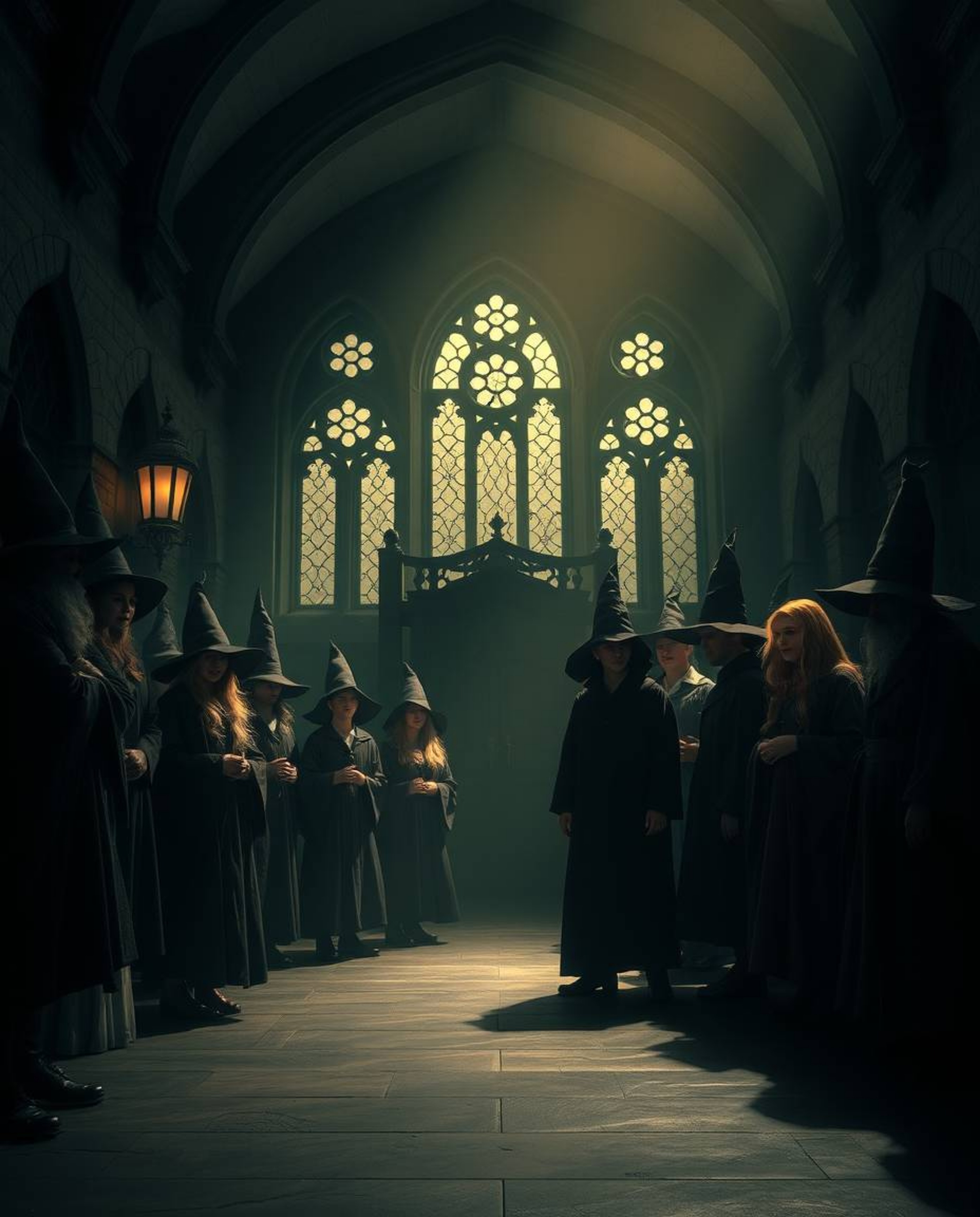 Experience the enchanting world of a magical school illuminated by dramatic, high contrast low-key lighting. This scene showc