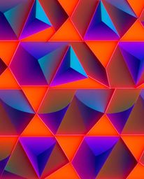 A tight close-up shot showcases a seamless geometric pattern of hexagons and triangles, rendered in vibrant and complementary
