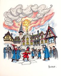 Explore a hand-drawn color sketchnote depicting a magical school teeming with young wizards. The artwork showcases intense, d