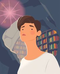 Explore a modern flat design with a soft and dreamy atmosphere, depicting a person with simplified features and a medium skin