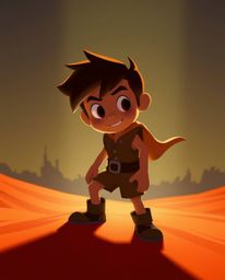 A brave Disney hero embarks on a thrilling desert adventure, illuminated by a high-contrast, low-key lighting style that emph