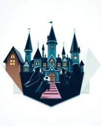 A captivating logo design featuring an extreme macro close-up of geometric shapes and clean lines, depicting a magical school