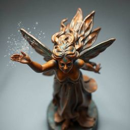 This cast bronze sculpture presents a captivating bird's-eye view, showcasing a warm terracotta and cool teal patina with an 