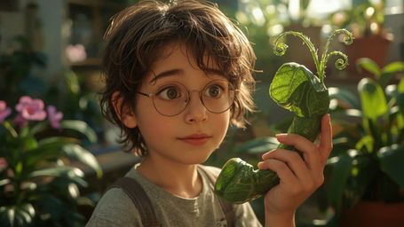 A highly detailed, high-resolution stock photo of a bright-eyed, curious, and inventive young homeschooler, reminiscent of a 
