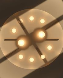 Explore a bird's-eye view of a minimalist geometric pattern, inspired by the Bauhaus style. This artwork features circles and