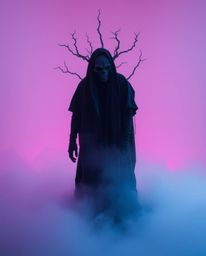 A captivating surreal scene rendered in infrared tones evokes an otherworldly atmosphere.  Dark tones and unsettling details 