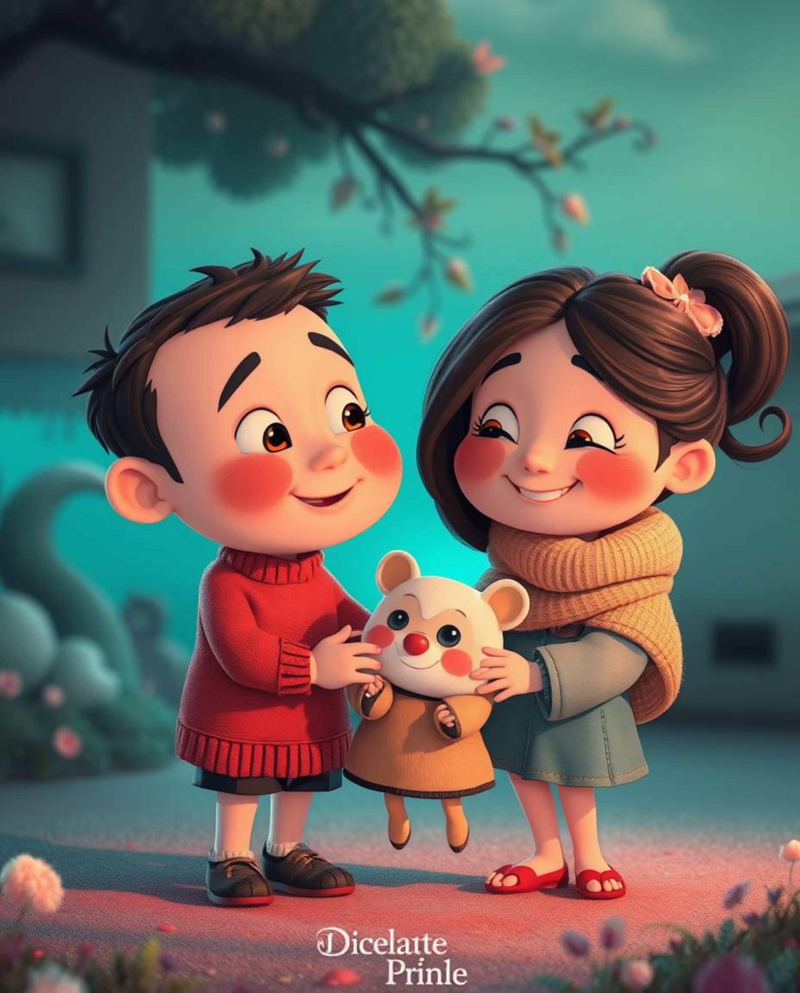 Experience the magic of a heartfelt family reunion in this adorable, Pixar-style illustration. Rendered in surreal infrared t