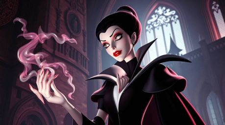 A captivating image of a classic Disney villain, rendered in surreal infrared tones.  This elegant and graceful character, wi
