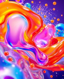 This vibrant and energetic artwork features mesmerizing glassy, fluid 3D shapes in perpetual motion, captivatingly surrounded