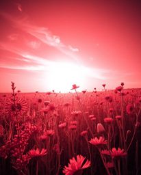This surreal infrared image captures a spring wildflower meadow at sunset, creating an otherworldly scene with high-contrast 