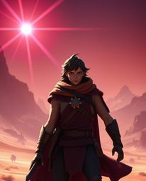A brave Disney-style hero embarks on a grand, epic desert adventure. Rendered in rich burgundy and deep blue with modern, fu