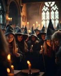 Immerse yourself in the enchanting world of a magical school brimming with young wizards.  This captivating scene features a 
