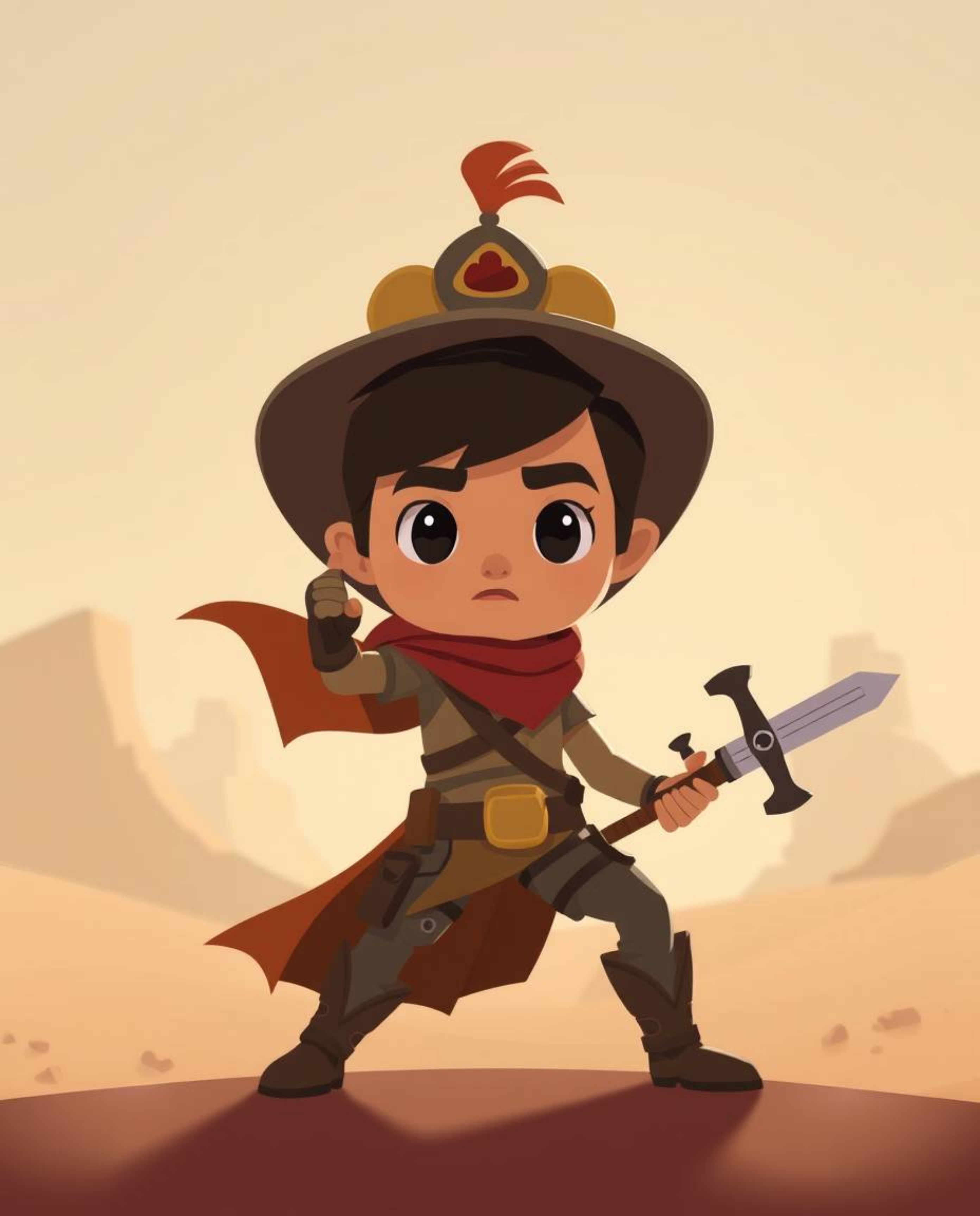 A captivating illustration showcases a brave hero embarking on a Disney-style desert adventure.  Rendered in a modern, flat d