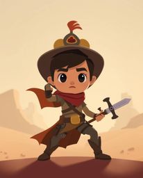 A captivating illustration showcases a brave hero embarking on a Disney-style desert adventure.  Rendered in a modern, flat d