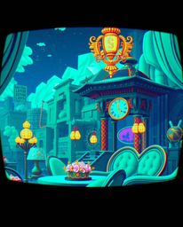 A captivating Isekai anime scene rendered in rich, deep teal, featuring a luxurious and vibrant setting.  The image incorpora