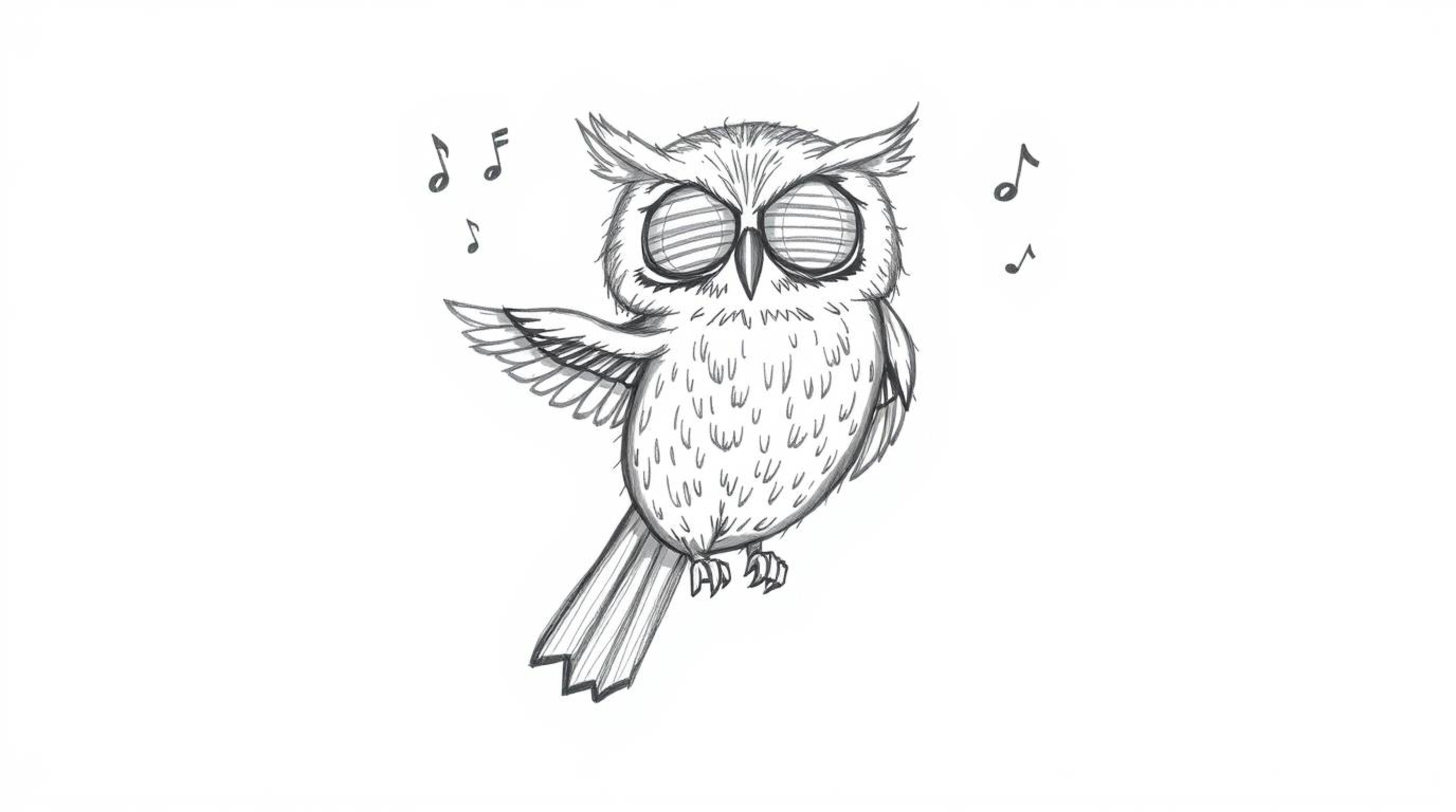 A heartwarming hand-drawn sketch in the style of Pixar depicts a blind owl with textured feathers, passionately teaching a gr