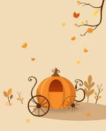 A captivating modern flat design illustration showcases a magical pumpkin transforming into a carriage.  Warm autumn colors c