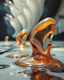 This classic oil painting presents a hyperrealistic sci-fi environment filled with surreal 3D fluid shapes resembling melted 