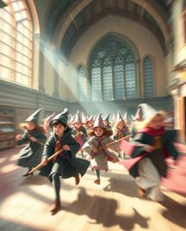 Discover a captivating world of young wizards attending a magical school, depicted in dreamy pastel colors.  Experience dynam