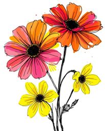A captivating hand-drawn sketch depicting bright, vibrant flowers blooming amidst a post-apocalyptic city.  The artwork featu