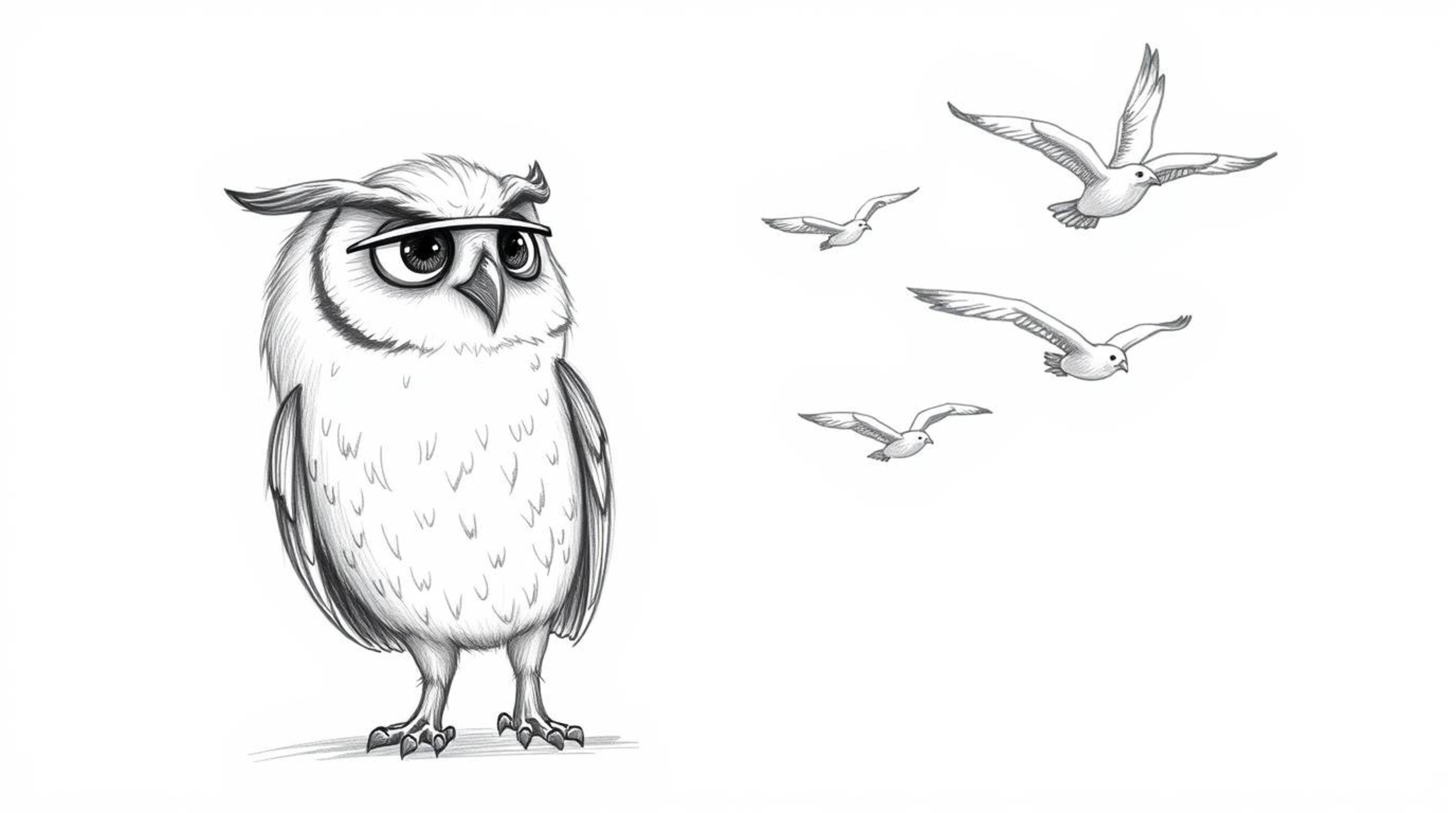 A heartwarming scene depicting a blind owl in a Pixar-inspired style, with soft, downy feathers and a kind expression, cheeri