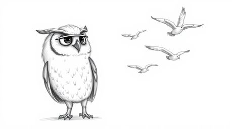 A heartwarming scene depicting a blind owl in a Pixar-inspired style, with soft, downy feathers and a kind expression, cheeri