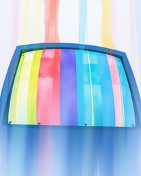 A captivating watercolor painting depicting a retro-style TV screen glitch.  The artwork showcases vibrant RGB separation, tr