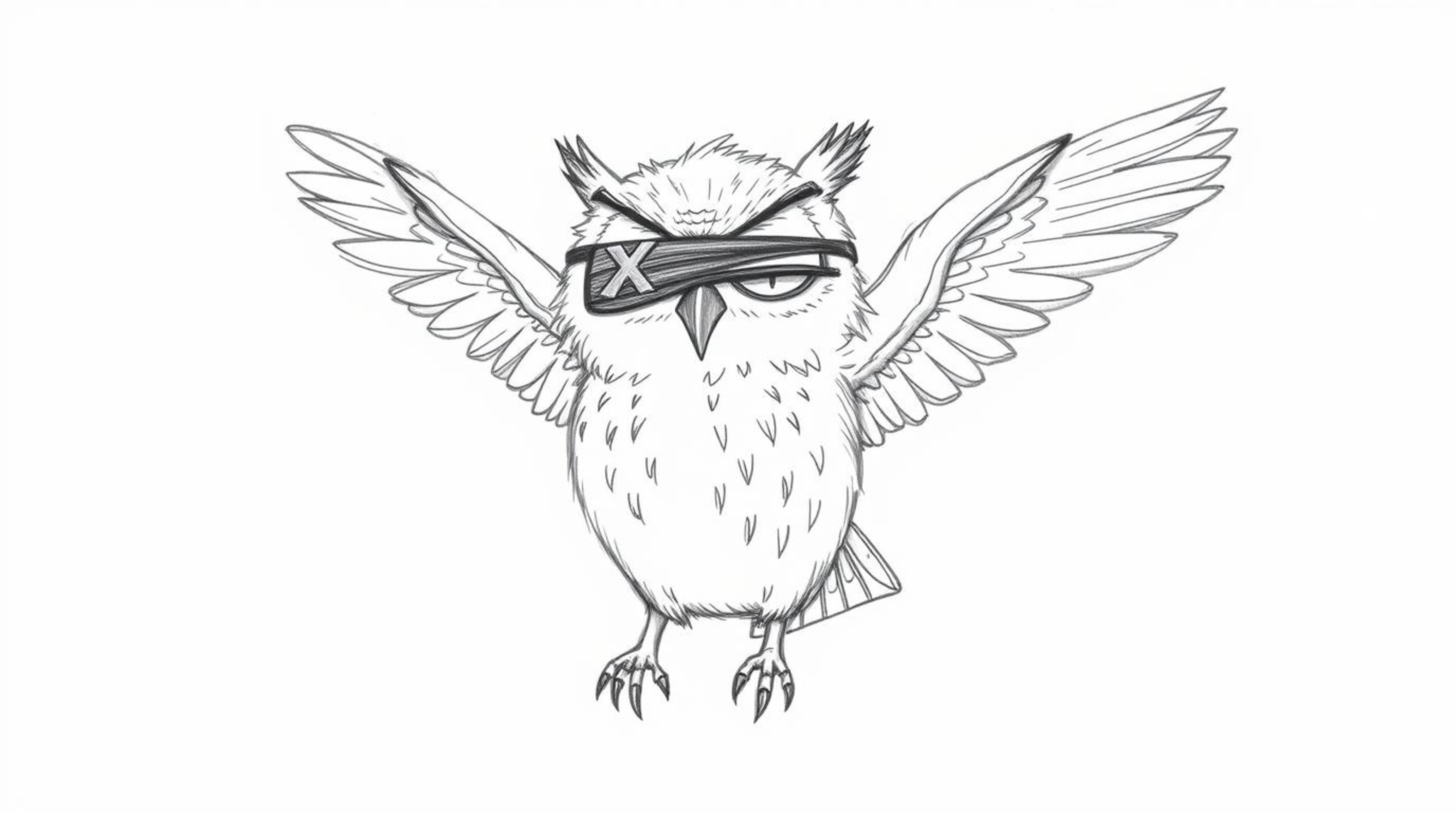 A heartwarming hand-drawn pencil sketch depicts a blind owl in a Pixar-esque style, teaching a diverse group of birds how to