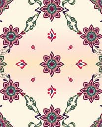 This art print features a geometric pattern wallpaper in a traditional tattoo style, characterized by pastel gradients and an