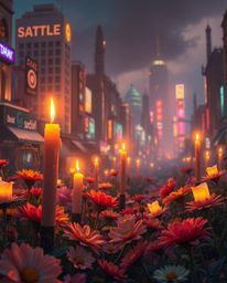 Discover stunning imagery of vibrant flowers blooming amidst the ruins of a post-apocalyptic city.  Flickering candlelight ca