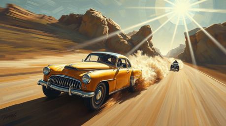 This classic oil painting captures a dynamic chase scene with exaggerated squash and stretch, rendered in natural earth tones