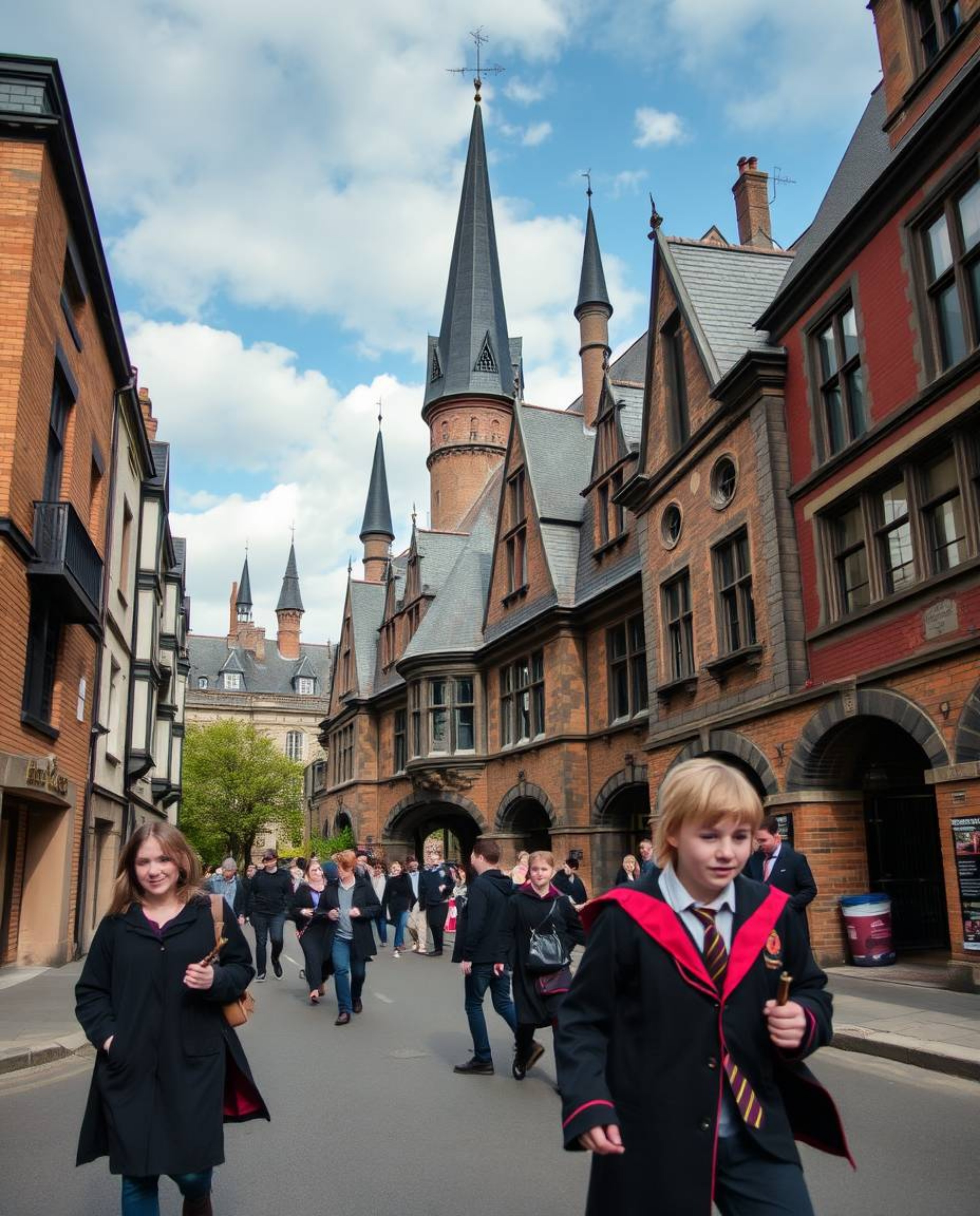 Explore a candid street photography series capturing the unique atmosphere of a magical school nestled within an urban enviro