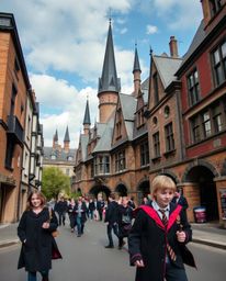 Explore a candid street photography series capturing the unique atmosphere of a magical school nestled within an urban enviro