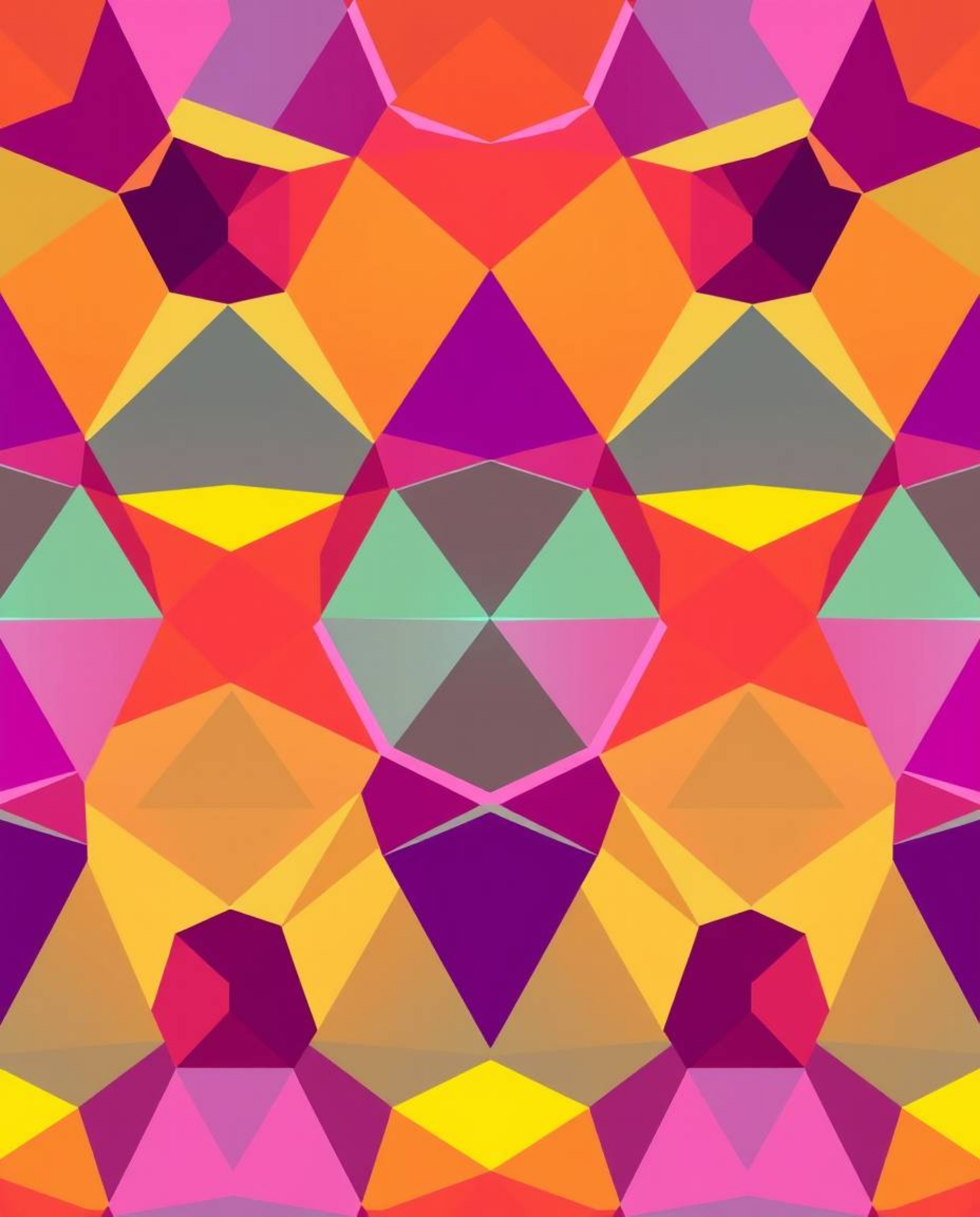 Explore a captivating seamless geometric pattern featuring hexagons and triangles, rendered in a striking neon color palette 