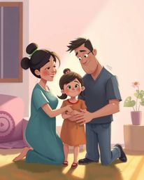 Experience the warmth of a heartfelt family reunion captured in a stunning Pixar-style painting. Rendered in soft pastel colo