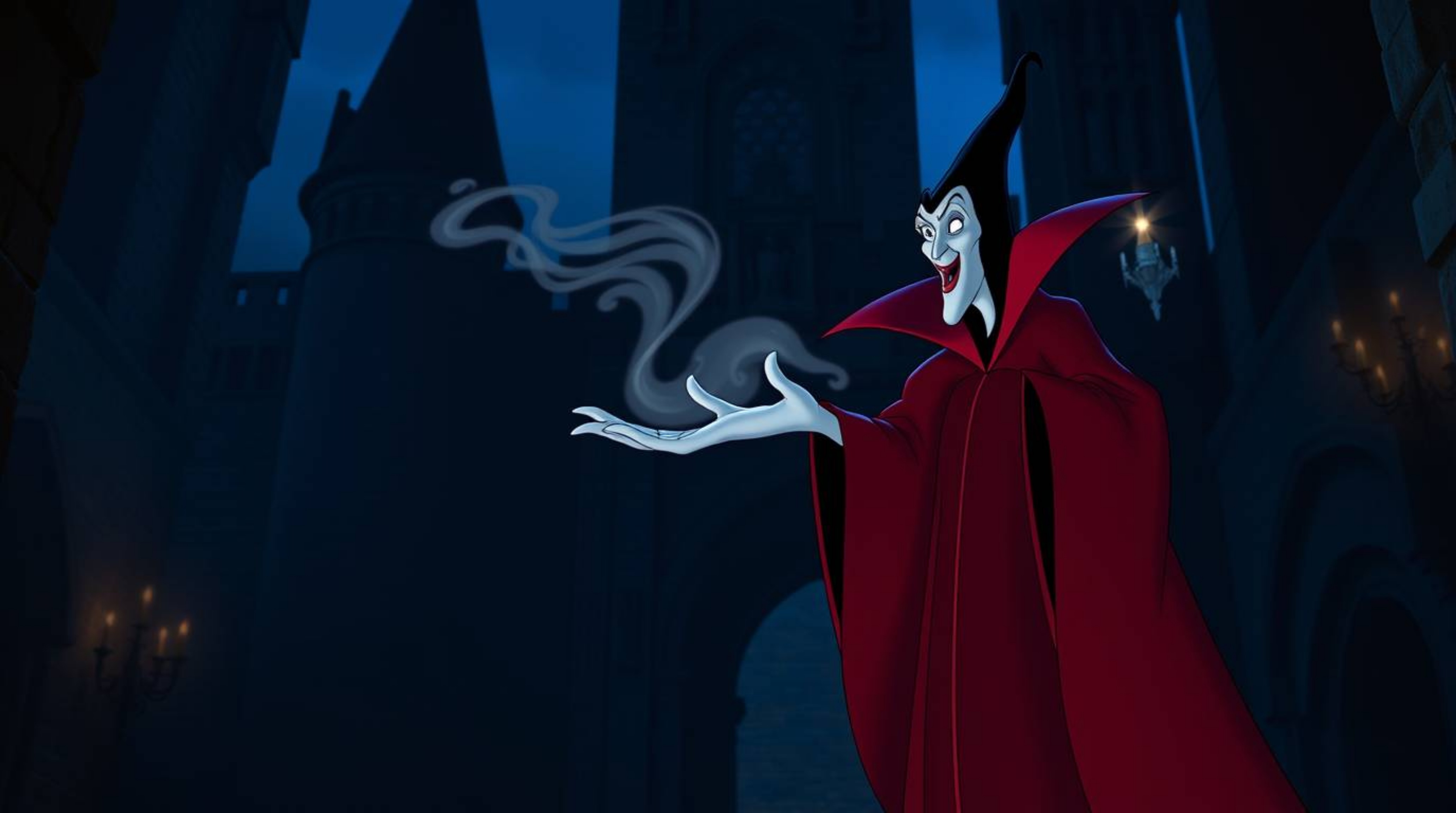 A captivating professional photograph, reminiscent of Associated Press editorial style, showcases a classic Disney villain ca
