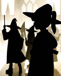 A captivating silhouette image depicts a magical school brimming with young wizards. Backlighting creates a dramatic contras