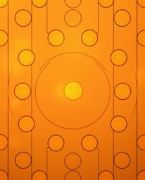 This artwork features a minimalist geometric pattern composed of circles and lines, rendered in the Bauhaus style and illumin