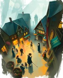 A captivating digital sketch depicts a vibrant musical performance in a bright town square.  The painterly style, using loose