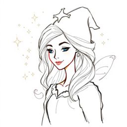 A graceful and elegant fairy godmother, depicted in a vibrant color sketchnote style, emerges from a mesmerizing swirl of spa