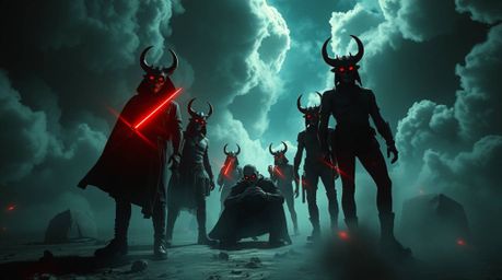 A captivating surreal image showcases a team of unlikely heroes in a fantastical dreamlike setting. Intense, dramatic lightin
