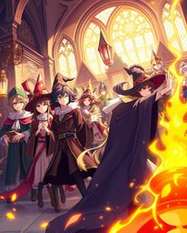 Immerse yourself in a stunning isekai anime-style illustration featuring a vibrant magical school overflowing with expressive