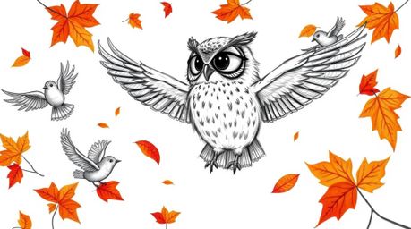 A heartwarming scene depicting a wise, blind owl in a hand-drawn Pixar style, using textured pencil strokes to bring the imag