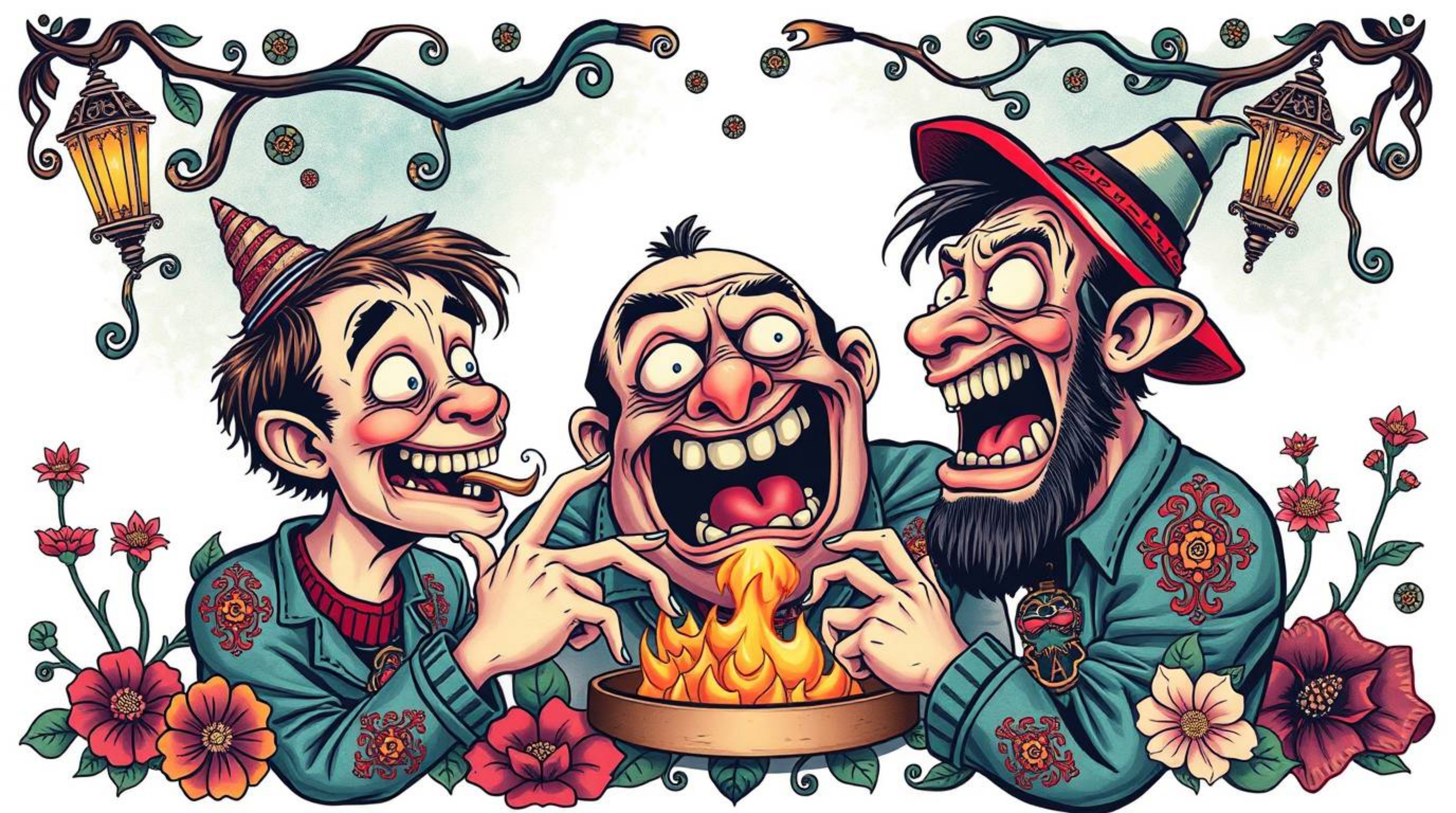 This traditional tattoo style print captures a hilarious gross-out comedy moment with exaggerated expressions set within a my