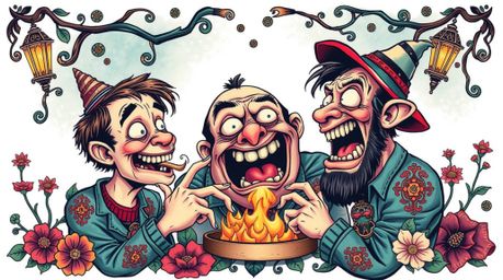 This traditional tattoo style print captures a hilarious gross-out comedy moment with exaggerated expressions set within a my